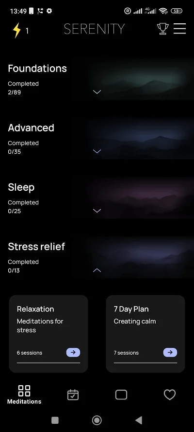 Guided meditation courses in the Serenity app