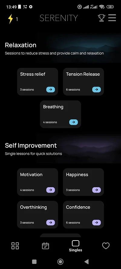 Single Guided Meditations on the Serenity Mobile App