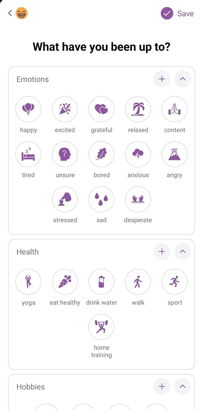 Recording activities in the Daylio mobile application