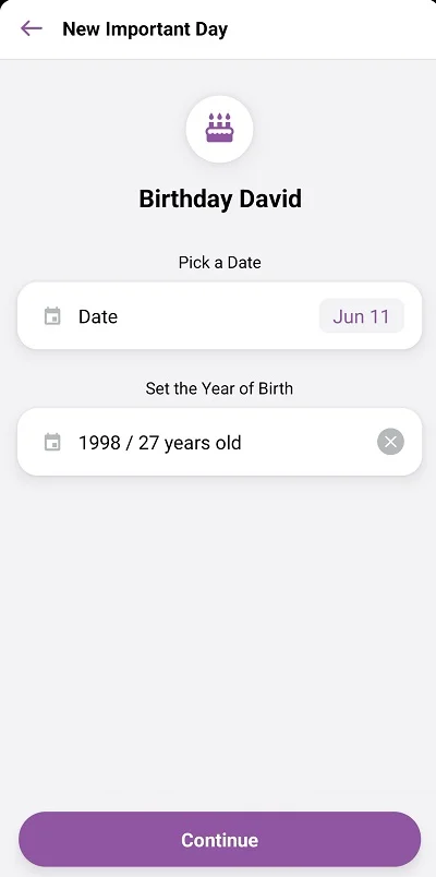 Setting up an important day template in the Daylio app