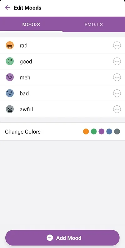 Edit mood options in Daylio App