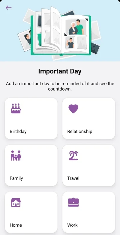 Templates for important days in the Daylio mobile app