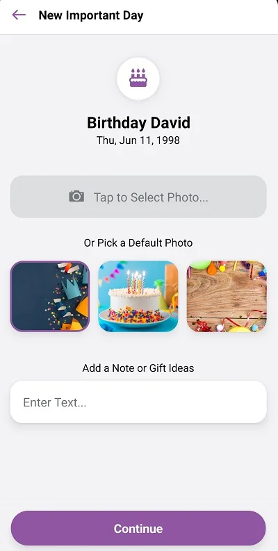Setting up a new important day in Daylio App