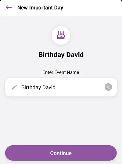 Example of a new important day in Daylio App