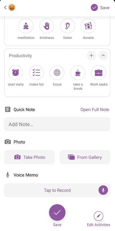 Adding a quick note in the Daylio app