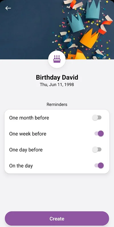Adding reminders for an important day in the Daylio app