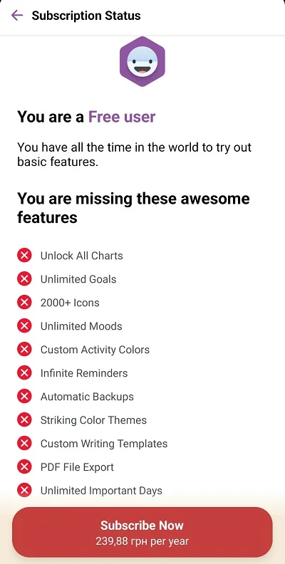 Available features in the paid version of Daylio