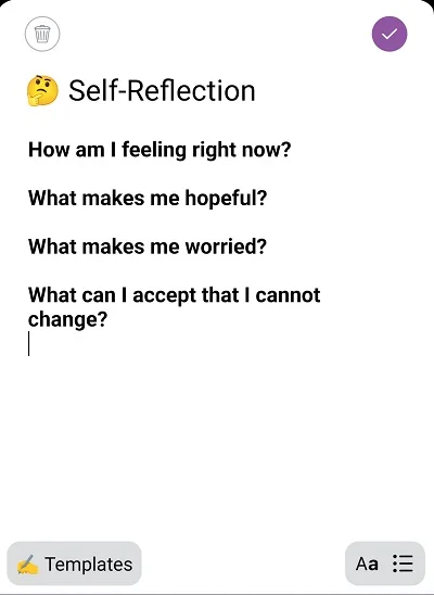 Example of a note template in the Daylio app