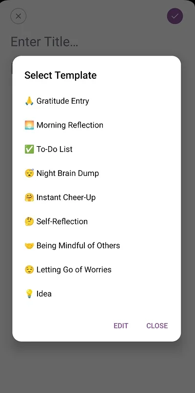Note templates in the Daylio app